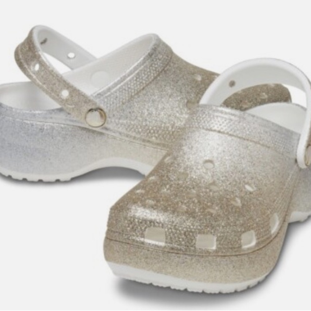 CROCS White and Silver Comfort Footbed